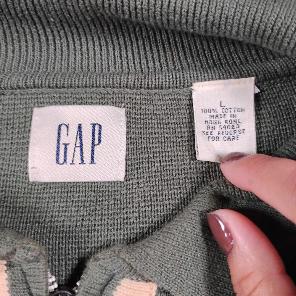 Vintage GAP Men's Large Olive Green Full Zip Cotton Sweater Jacket